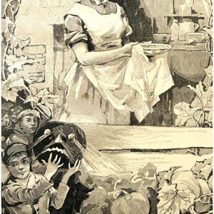 1886 Halloween Jack-O-Lantern Wood Engraving Victorian Baking Children DWKK27C